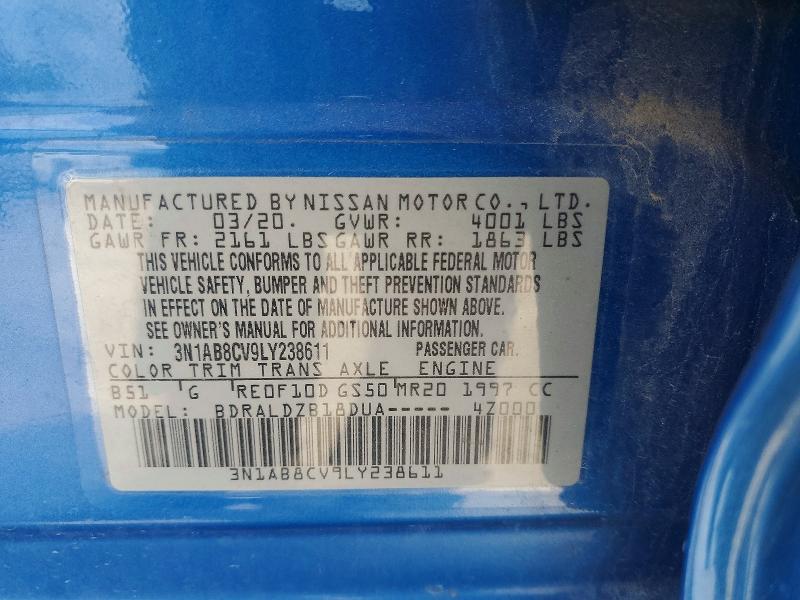 54277126 :رقم المزاد ، 3N1AB8CV9LY238611 vin ، 2020 Nissan Sentra مزاد بيع