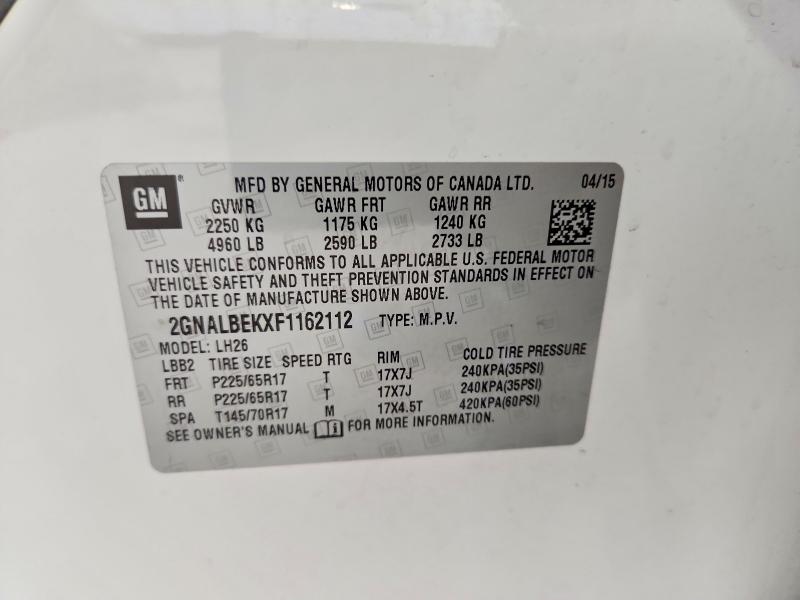 Aukcja sprzedaży 2015 Chevrolet Equinox, vin: 2GNALBEKXF1162112, numer aukcji: 52850136