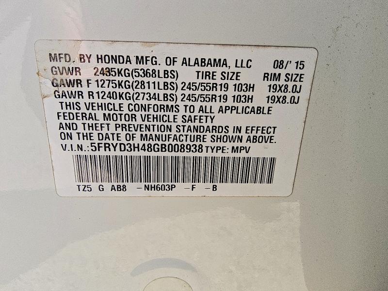Продаж на аукціоні авто 2016 Acura Mdx, vin: 5FRYD3H48GB008938, номер лоту: 52954346