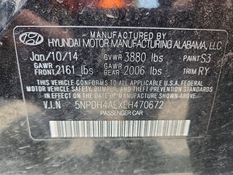2014 Hyundai Elantra მანქანა იყიდება აუქციონზე, vin: 5NPDH4AEXEH470672, აუქციონის ნომერი: 51800476