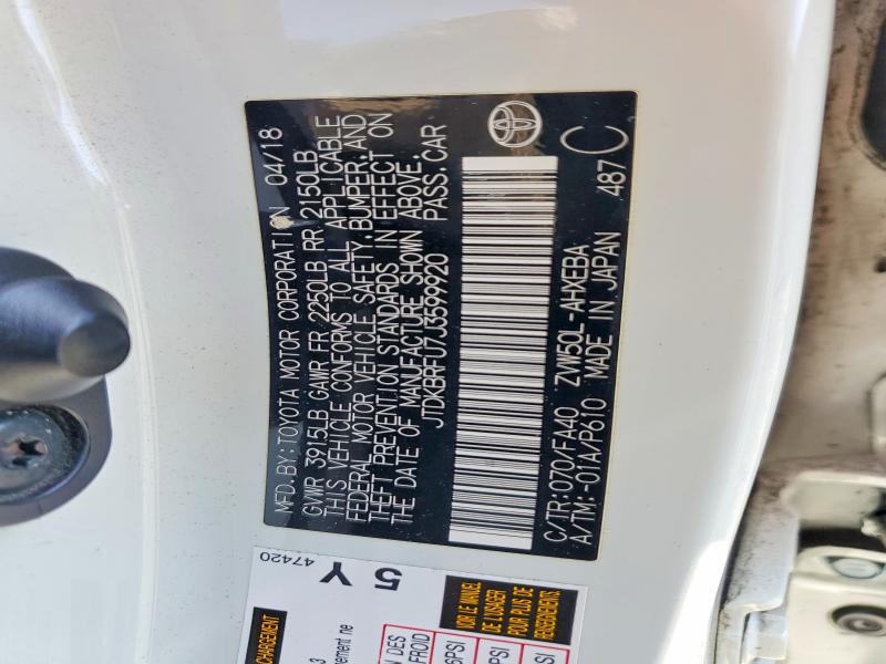 Продаж на аукціоні авто 2018 Toyota Prius, vin: JTDKBRFU7J3599920, номер лоту: 53631576