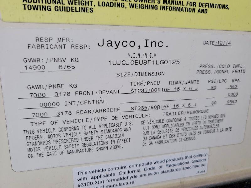Aukcja sprzedaży 2015 Jayco Eagle, vin: 1UJCJ0BU8F1LG0125, numer aukcji: 51772906