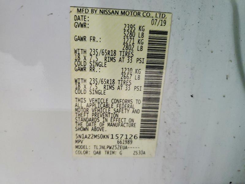 Продажа на аукционе авто 2019 Nissan Murano, vin: 5N1AZ2MS0KN157126, номер лота: 53373396