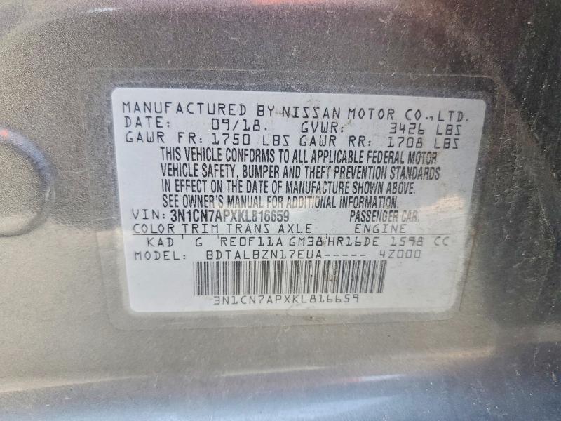 Auction sale of the 2019 Nissan Versa, vin: 3N1CN7APXKL816659, lot number: 55429226