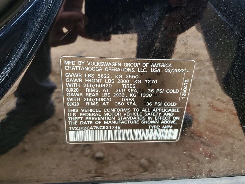 2022 Volkswagen Atlas მანქანა იყიდება აუქციონზე, vin: 1V2JP2CA7NC531748, აუქციონის ნომერი: 52773866