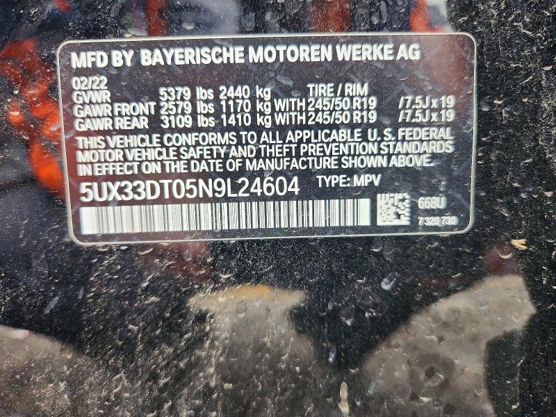 2022 Bmw X4 მანქანა იყიდება აუქციონზე, vin: 5UX33DT05N9L24604, აუქციონის ნომერი: 52501356