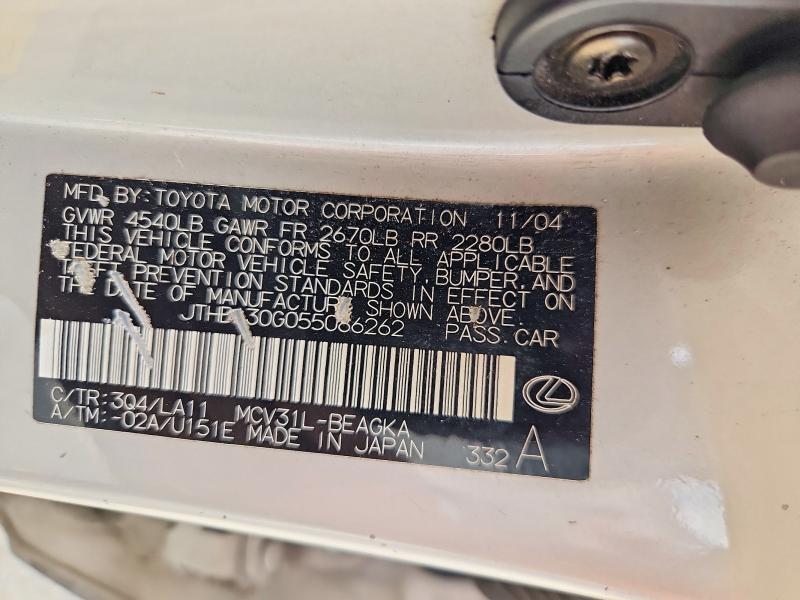 Aukcja sprzedaży 2005 Lexus Es, vin: JTHBA30G055086262, numer aukcji: 55242366