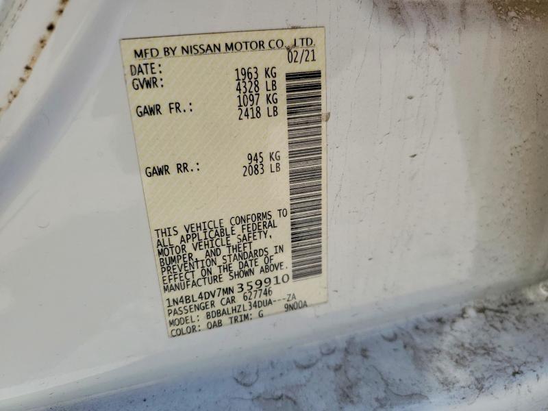 Продажа на аукционе авто 2021 Nissan Altima, vin: 1N4BL4DV7MN359910, номер лота: 53562266