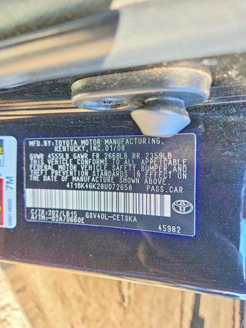 Aukcja sprzedaży 2008 Toyota Camry, vin: 4T1BK46K28U072658, numer aukcji: 52071566