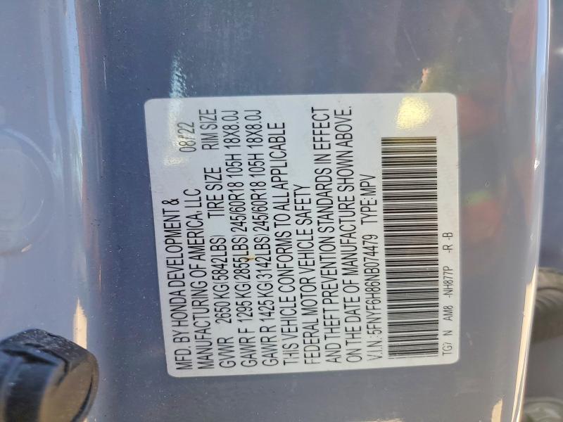 2022 Honda Pilot მანქანა იყიდება აუქციონზე, vin: 5FNYF6H86NB074479, აუქციონის ნომერი: 53027806
