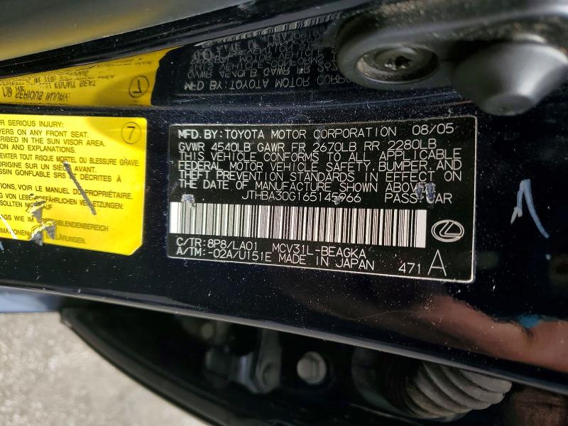 Aukcja sprzedaży 2006 Lexus Es, vin: JTHBA30G165145966, numer aukcji: 53786286