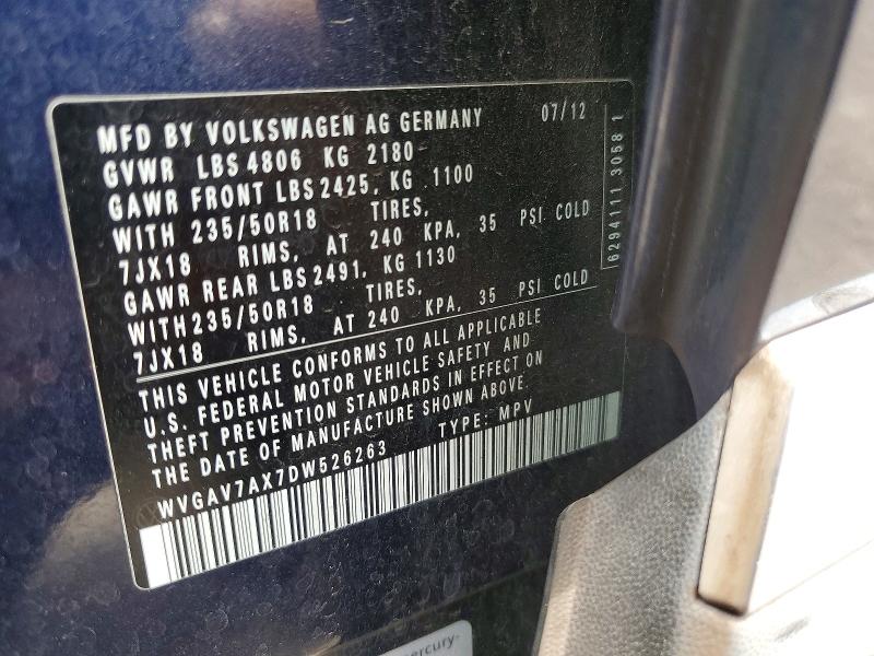 Aukcja sprzedaży 2013 Volkswagen Tiguan, vin: WVGAV7AX7DW526263, numer aukcji: 53829996