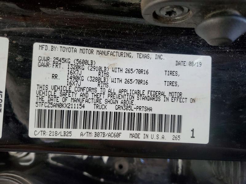 Aukcja sprzedaży 2019 Toyota Tacoma, vin: 5TFCZ5AN0KX211154, numer aukcji: 54418686