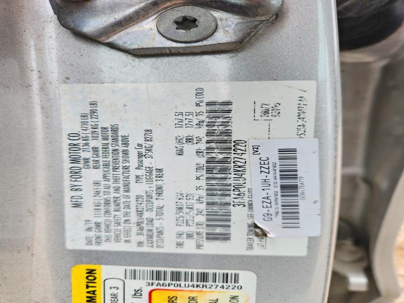 54695966 :رقم المزاد ، 3FA6P0LU4KR274220 vin ، 2019 Ford Fusion مزاد بيع