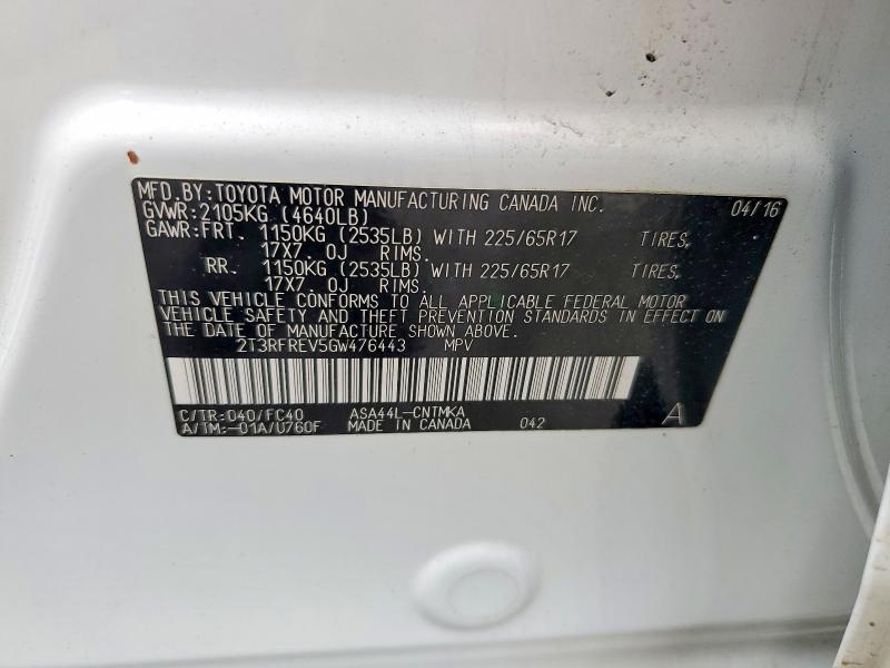 Продаж на аукціоні авто 2016 Toyota Rav4, vin: 2T3RFREV5GW476443, номер лоту: 55119546