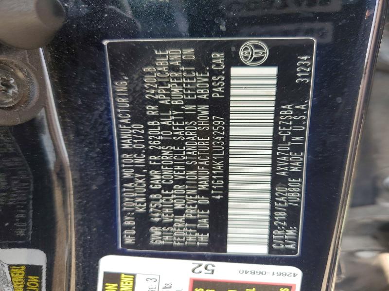 Продажа на аукционе авто 2020 Toyota Camry, vin: 4T1G11AK1LU342597, номер лота: 51917926