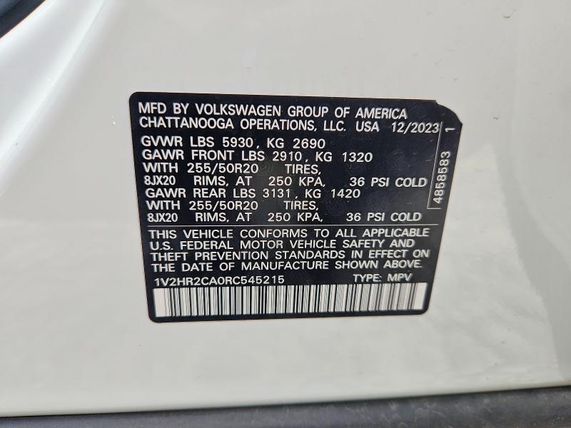 Продаж на аукціоні авто 2024 Volkswagen Atlas, vin: 1V2HR2CA0RC545215, номер лоту: 52958566
