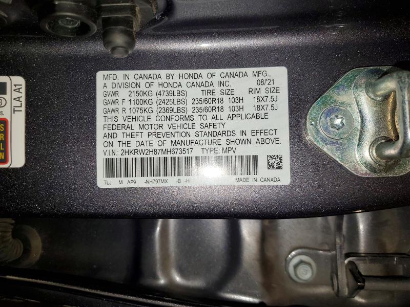 Продаж на аукціоні авто 2021 Honda Cr-v, vin: 2HKRW2H87MH673517, номер лоту: 55068116