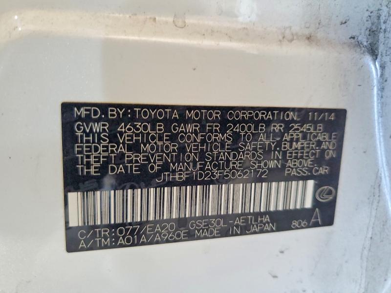 Aukcja sprzedaży 2015 Lexus Is, vin: JTHBF1D23F5062172, numer aukcji: 54546936