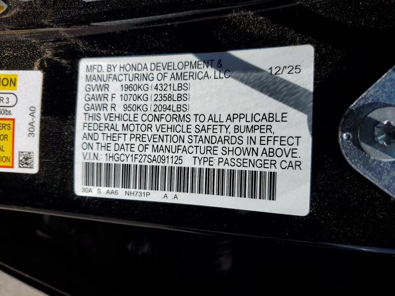Aukcja sprzedaży 2025 Honda Accord, vin: 1HGCY1F27SA091125, numer aukcji: 55343416