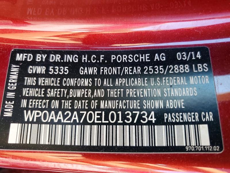Продаж на аукціоні авто 2014 Porsche Panamera, vin: WP0AA2A70EL013734, номер лоту: 53879246