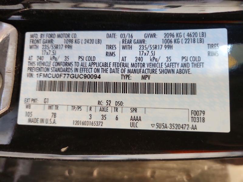 Продаж на аукціоні авто 2016 Ford Escape, vin: 1FMCU0F77GUC90094, номер лоту: 53239736