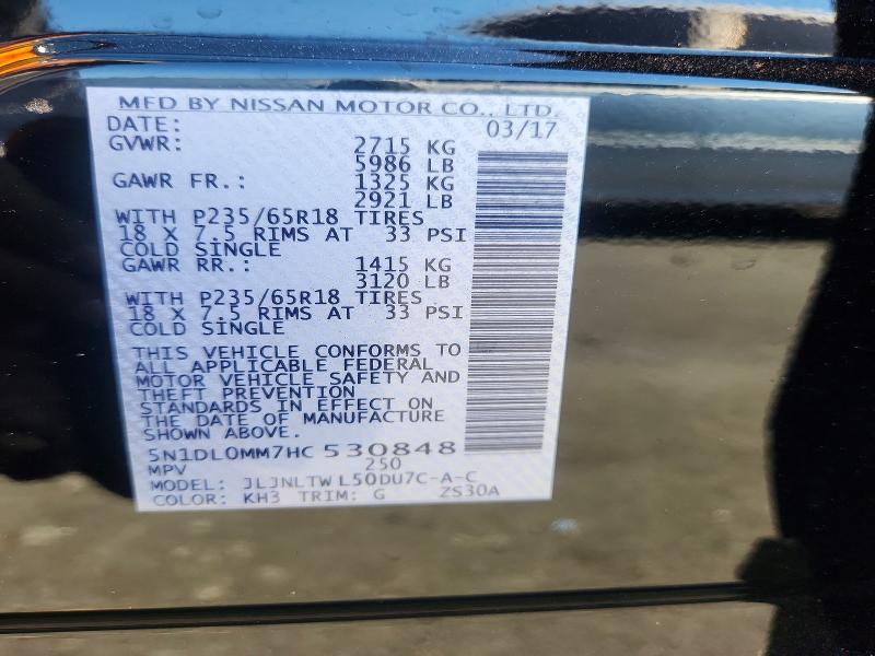 54170366 :رقم المزاد ، 5N1DL0MM7HC530848 vin ، 2017 Infiniti Qx60 مزاد بيع