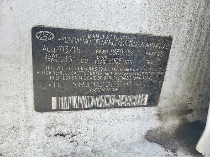 2016 Hyundai Elantra მანქანა იყიდება აუქციონზე, vin: 5NPDH4AE1GH737443, აუქციონის ნომერი: 55035786