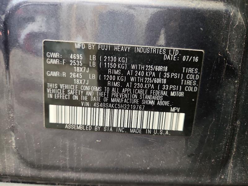 53904716 :رقم المزاد ، 4S4BSAKC5H3219767 vin ، 2017 Subaru Outback مزاد بيع