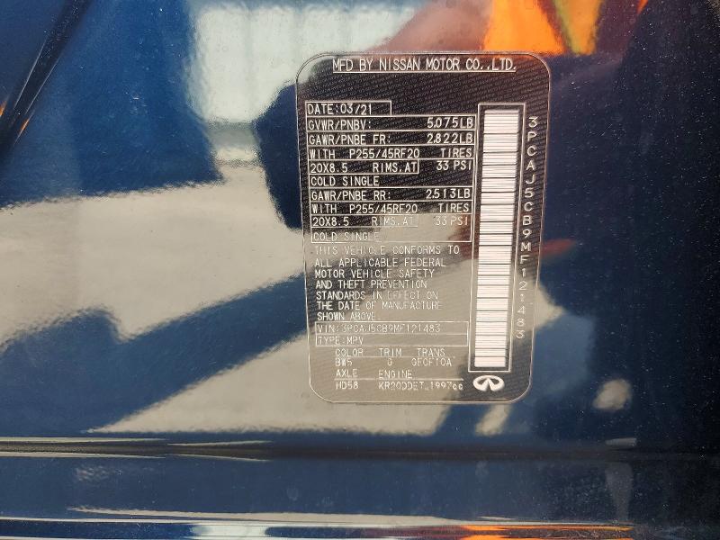 Aukcja sprzedaży 2021 Infiniti Qx50, vin: 3PCAJ5CB9MF121483, numer aukcji: 53786746