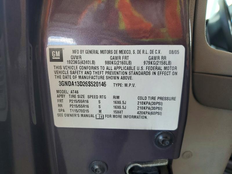 54646496 :رقم المزاد ، 3GNDA13D26S520146 vin ، 2006 Chevrolet Hhr مزاد بيع