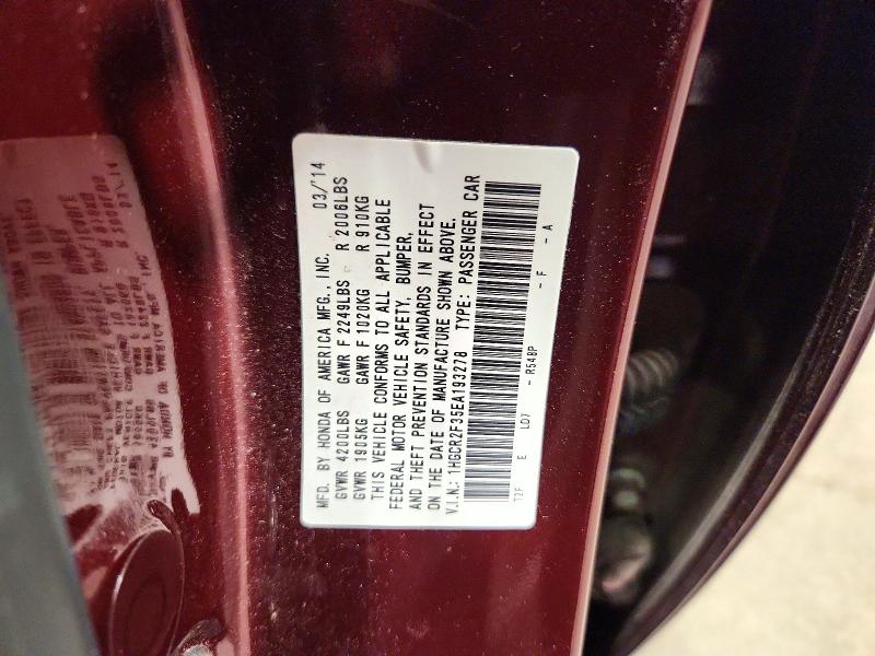 54524256 :رقم المزاد ، 1HGCR2F35EA193278 vin ، 2014 Honda Accord مزاد بيع