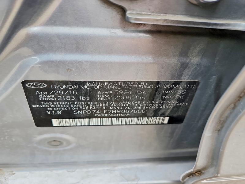 54417386 :رقم المزاد ، 5NPD74LF2HH067606 vin ، 2017 Hyundai Elantra مزاد بيع