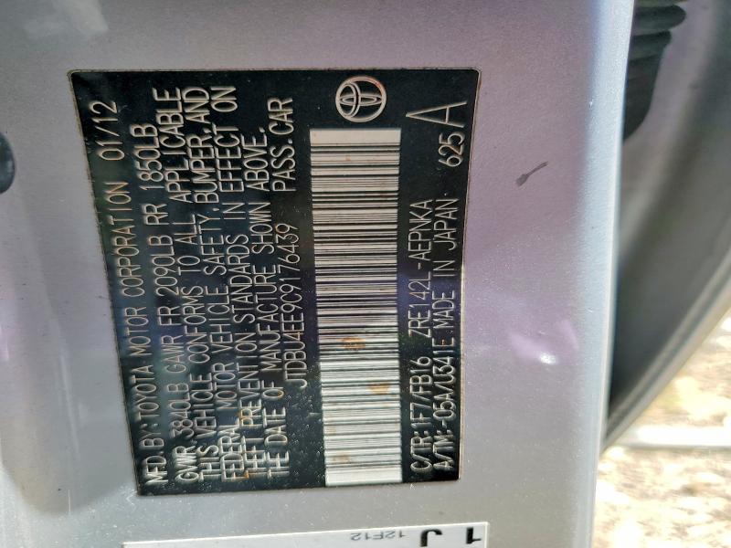 47577686 :رقم المزاد ، JTDBU4EE9C9176439 vin ، 2012 Toyota Corolla مزاد بيع