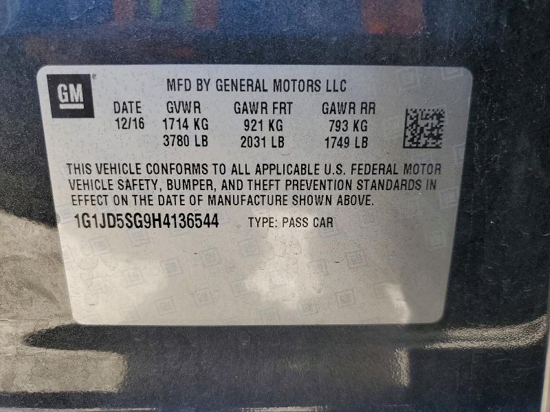 2017 Chevrolet Sonic მანქანა იყიდება აუქციონზე, vin: 1G1JD5SG9H4136544, აუქციონის ნომერი: 53652656