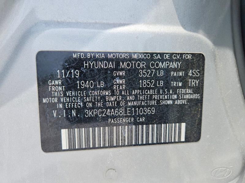 Продаж на аукціоні авто 2020 Hyundai Accent, vin: 3KPC24A68LE110369, номер лоту: 53137696