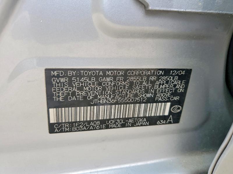 Продажа на аукционе авто 2005 Lexus Ls, vin: JTHBN36F555007512, номер лота: 52571966