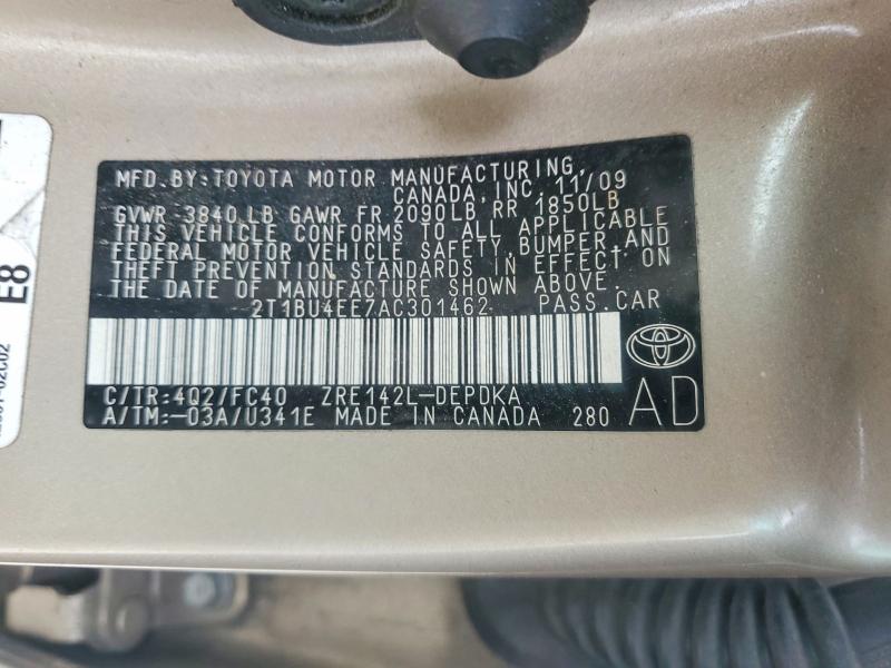 2010 Toyota Corolla მანქანა იყიდება აუქციონზე, vin: 2T1BU4EE7AC301462, აუქციონის ნომერი: 54617186