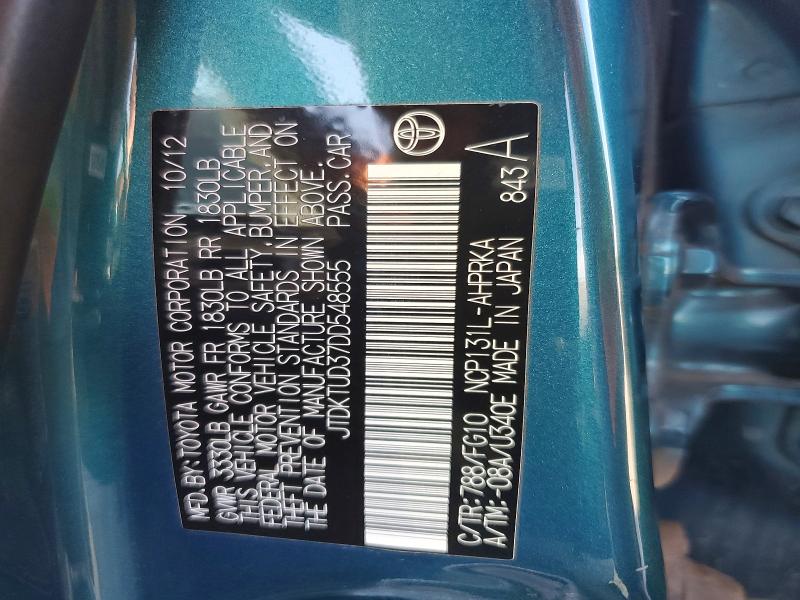 Продажа на аукционе авто 2013 Toyota Yaris, vin: JTDKTUD37DD548555, номер лота: 53721716