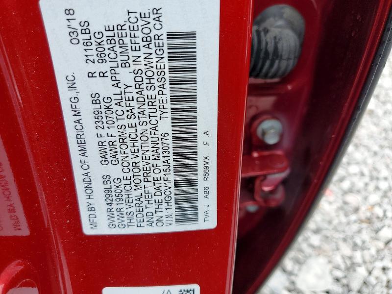 Aukcja sprzedaży 2018 Honda Accord, vin: 1HGCV1F15JA130776, numer aukcji: 53732476