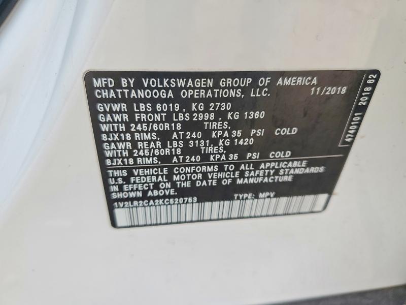 Aukcja sprzedaży 2019 Volkswagen Atlas, vin: 1V2LR2CA2KC520753, numer aukcji: 52310236