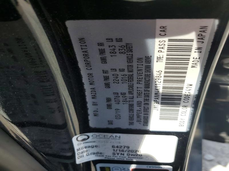 Aukcja sprzedaży 2019 Mazda 3, vin: JM1BPANM4K1129846, numer aukcji: 52725996