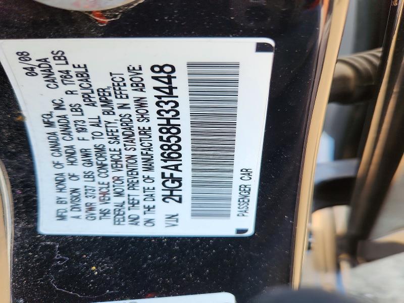 53777766 :رقم المزاد ، 2HGFA16858H331448 vin ، 2008 Honda Civic مزاد بيع