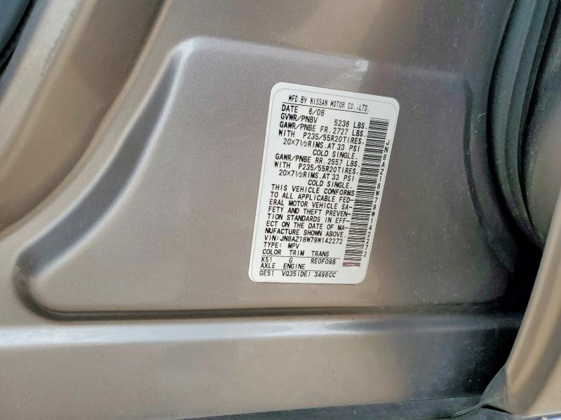 Продажа на аукционе авто 2009 Nissan Murano, vin: JN8AZ18W79W142272, номер лота: 53842996