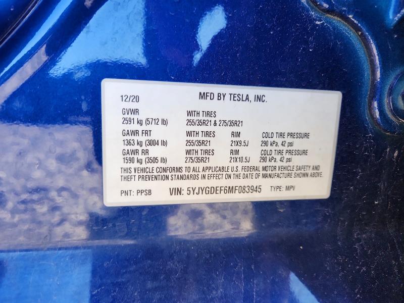 Продажа на аукционе авто 2021 Tesla Model Y, vin: 5YJYGDEF6MF083945, номер лота: 53264266