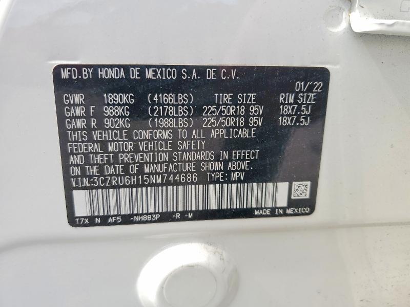 Продаж на аукціоні авто 2022 Honda Hr-v, vin: 3CZRU6H15NM744686, номер лоту: 54976586