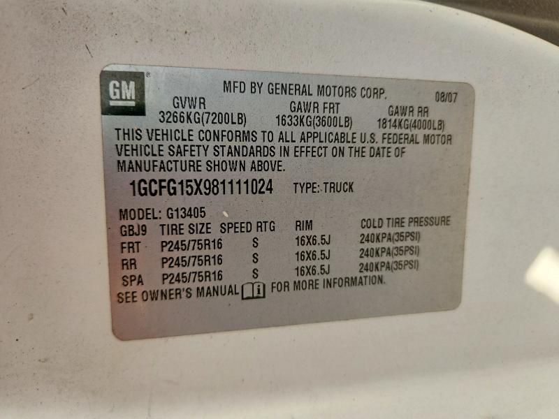 Продаж на аукціоні авто 2008 Chevrolet Express G1500, vin: 1GCFG15X981111024, номер лоту: 53821646