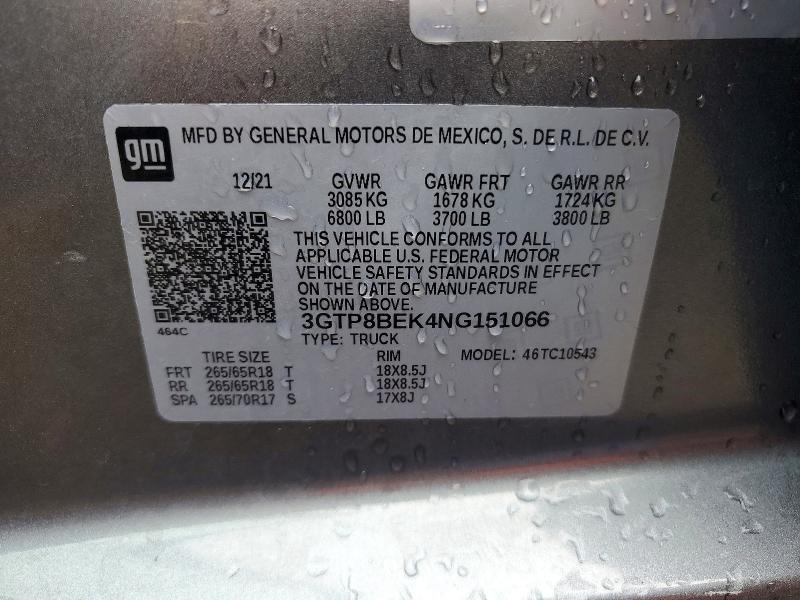 2022 Gmc Sierra Limited მანქანა იყიდება აუქციონზე, vin: 3GTP8BEK4NG151066, აუქციონის ნომერი: 53622626