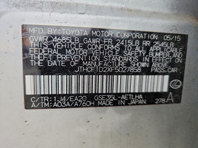 Продаж на аукціоні авто 2015 Lexus Is, vin: JTHCF1D2XF5027858, номер лоту: 53848716
