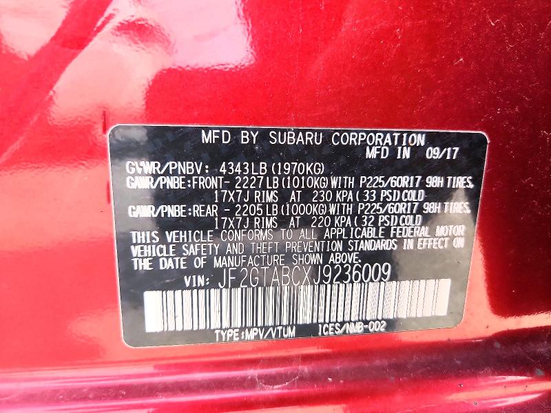 Продаж на аукціоні авто 2018 Subaru Crosstrek, vin: JF2GTABCXJ9236009, номер лоту: 52382756